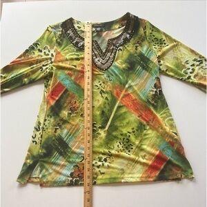 EUC Valerie Stevens Stretch Green Yellow Embellished Sequins‎ Size Medium!! (D)